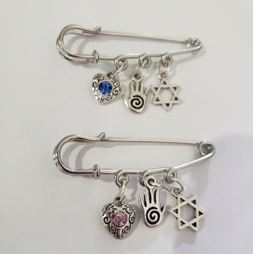 Set of 2 Pins with Judaica charms.